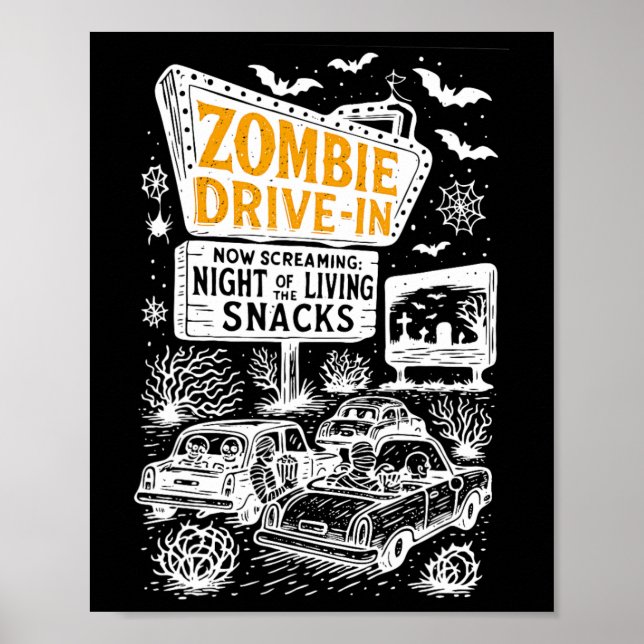Poster Retro Zombie Drive À Skeleton Movie Night Hotel H (Devant)