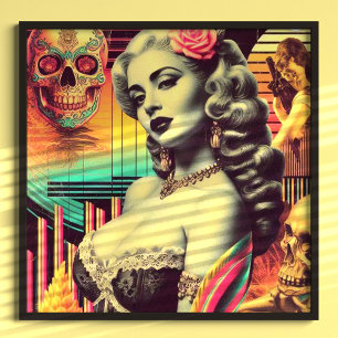 Poster Retrofuturisme Collage Pin-up