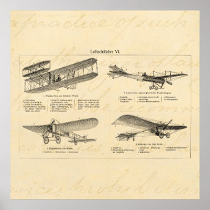 Poster Rétros vieux avions d'antiquité de biplan d'avion