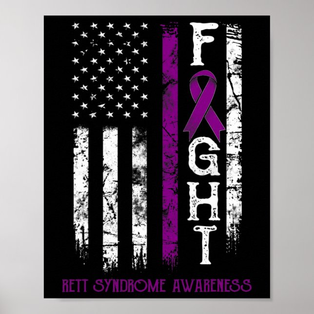 Poster Rett Syndrome Guerrier Us Drapeau Décerné Syndrome (Devant)