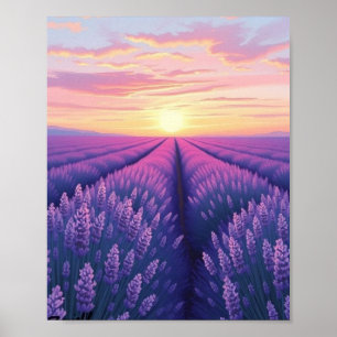 Poster Rêve de coucher de soleil à la lavande : Un paysag