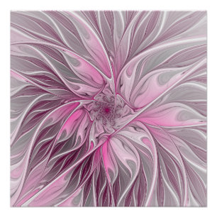 Poster Rêve de fleur rose fractale, Motif Imaginaire flor