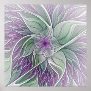 Poster Rêve de fleurs, Abstrait violet vert Fractal Art