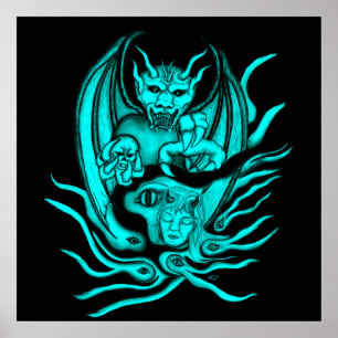 Poster Rêve de minuit - Les diables dans le style tatouag