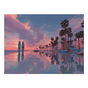 Poster Rêve de Palmier au Coucher de Soleil Néon Art