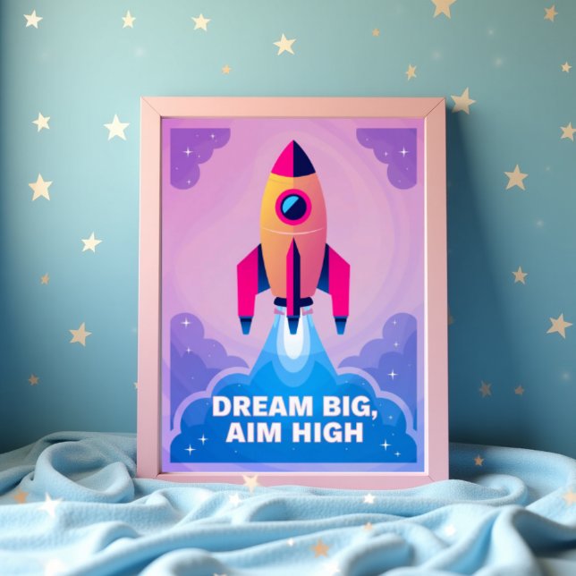 Poster Rêve Grand Vise Haut Art de Mur de Nurserie de Mot (Dream Big Aim High Motivational Nursery Wall Art)