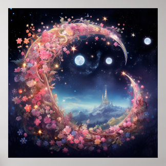 Poster rêve lunaire rose