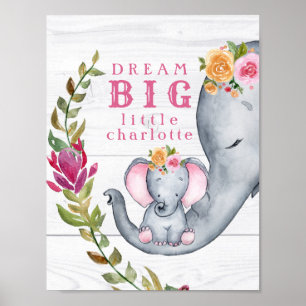 Poster Rêve Personnalisé Gros Eléphants Petit Un Mignonne