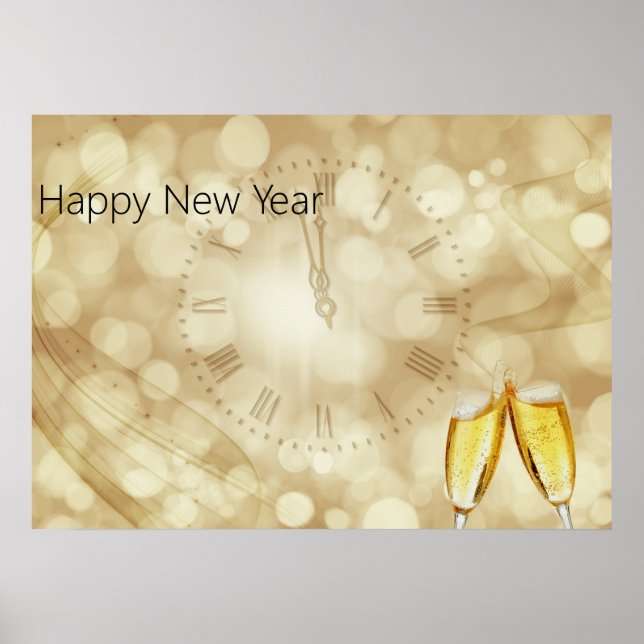Poster Réveillon du Nouvel An avec lunettes de champagne (Devant)