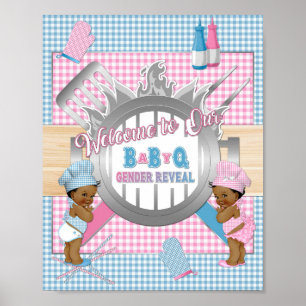 Poster Révéler le genre Pink Blue En vichy bébé Q BBQ