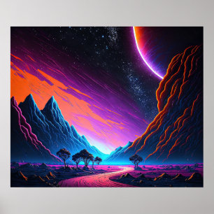 Poster Rêver d'un paysage néon d'un autre univers