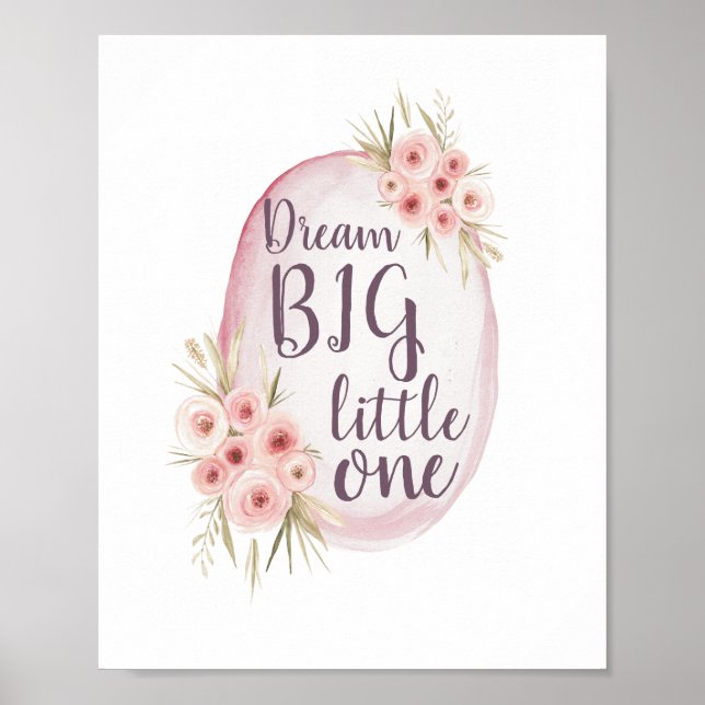 Poster Rêver grand petit un rose aquarelle Boho Nursery (Devant)