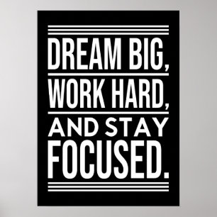 Poster Rêver Gros, Travailler dur, Stsay Focused - Gym, H