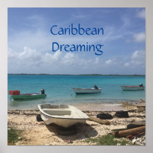 Poster Rêverie caribéenne Bonaire Bateaux de pêche Océan 