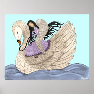 Poster Rêves doux (l'ange et le cygne) (polychromes)