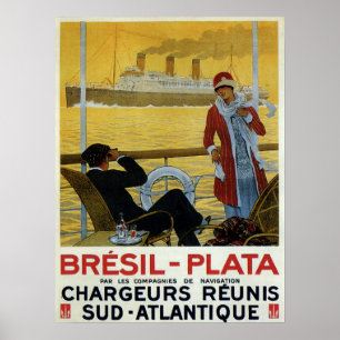 Poster Revêtement d'océan vintage à l'annonce du Brésil