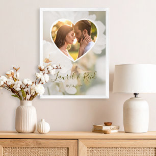Poster Rêveuse Rose Blanche Coeur Photo Mariage Nouvellem