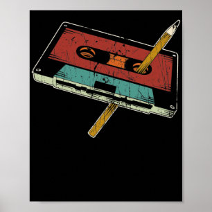 Poster Rewind Cassette Pencil 80s 90s Musique