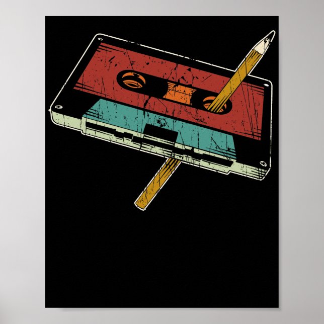 Poster Rewind Cassette Pencil 80s 90s Musique (Devant)