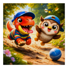 Poster Rex and hoot playtime fun vibrant nursery wall pos