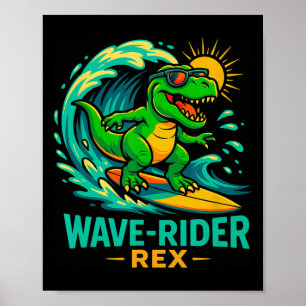 Poster Rex cavalier de vague Dinosaure drôle de surf T-re