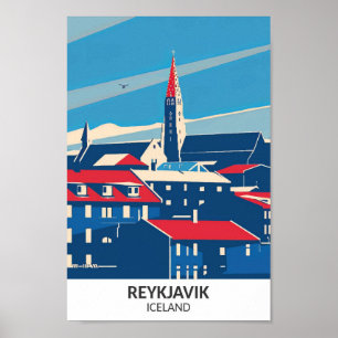 Poster Reykjavik Islande Illustration de Voyage Rétro