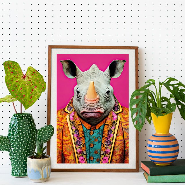 Poster Rhino dans Funky Suit Portrait Animal Mode Art (Créateur téléchargé)