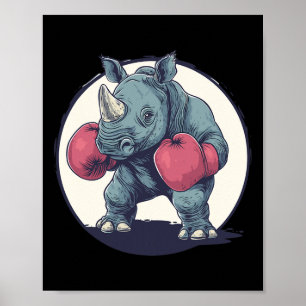 Poster Rhino En Boxe Avec Gants En Boxe Rouge
