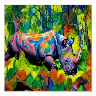 Poster Rhino reflétant le feuillage