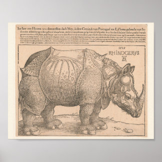 Poster Rhinoceros - Albrecht Dürer 1515 Gravure de coupe