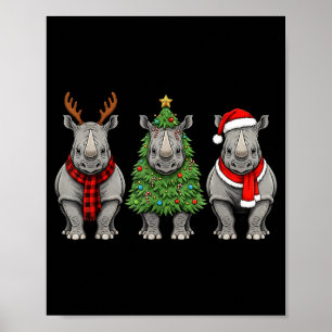 Poster Rhinocéros de Noël Rétro Santa Safari Animal de Re