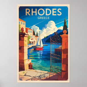 Poster Rhodes Grèce Travel Art Vintage