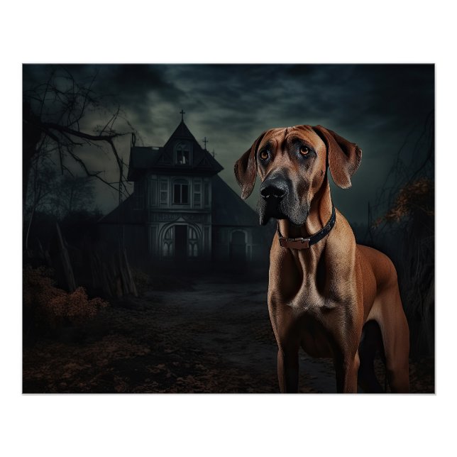 Poster Rhodesian Ridgeback Halloween effrayant (Devant)