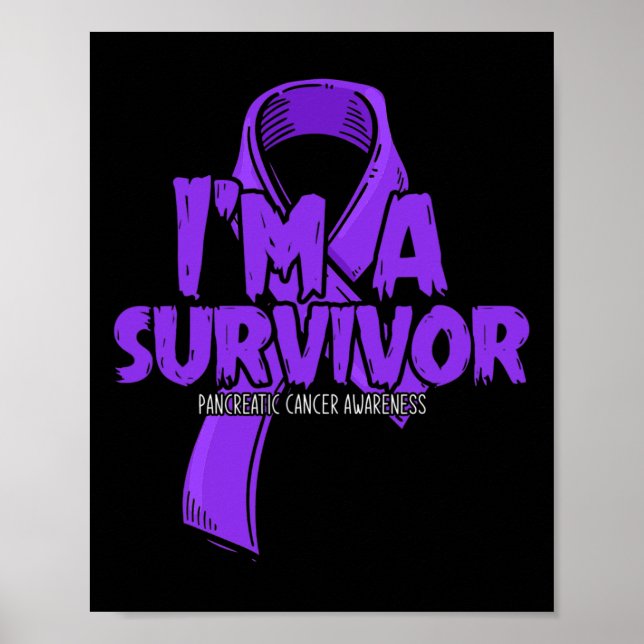 Poster Ribbon pourpre survivant Fière Cancer pancréatique (Devant)