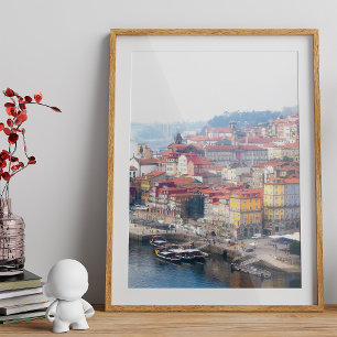 Poster Ribeira et rivière Douro. Porto, Portugal.