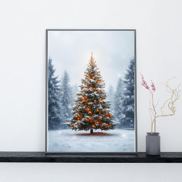 Poster Richly Decorated Christmas Tree in Winter