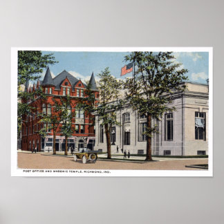 Poster Richmond Indiana Post Office et Masonic Lodge