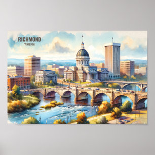 Poster Richmond Virginia Famous Travel Places aquarelle