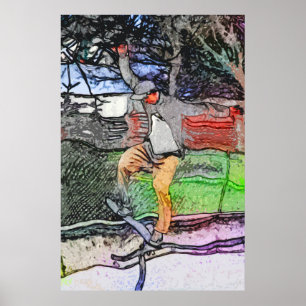 Poster Riding the Rails - Cartoon Skateboarder Design