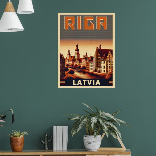 Poster Riga City, Lettonie culture baltique cadeaux vinta (Salon 1)