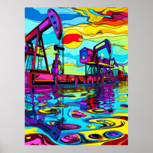 Poster Rigs d'huile psychédélique : Réflexions de néon in