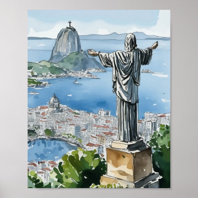 Poster Rio de Janeiro Brésil Aquarelle Art Imprimer (Devant)