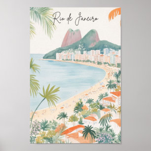 Poster Rio de Janeiro Brésil Gouache Illustration Voyage