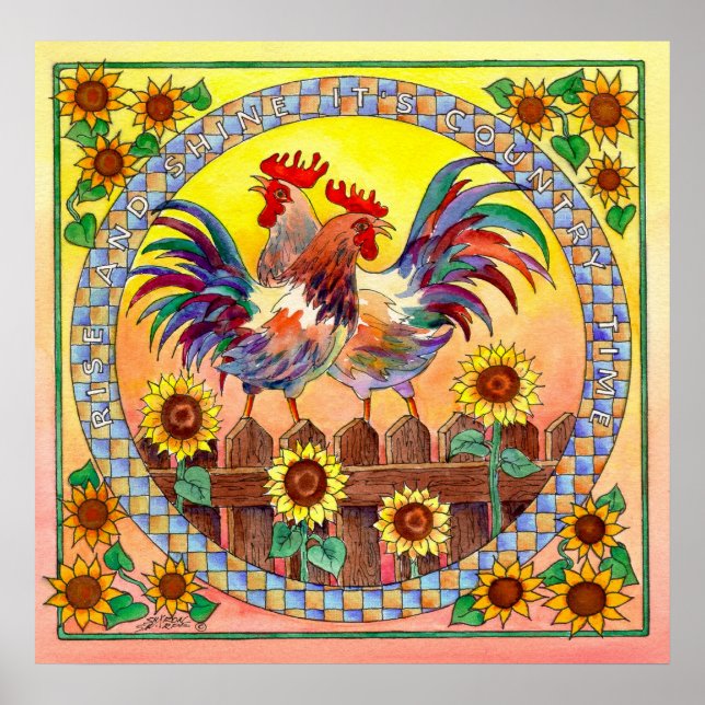 Poster RISE & SHINE ROOSTERS par SHARON SHARPE (Devant)