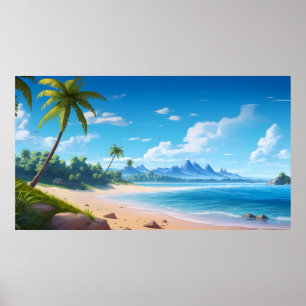 Poster Rivage de plage sablonneuse de l'île de l'océan tr