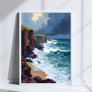Poster Rivage orageux   Peinture de vagues océaniques de 