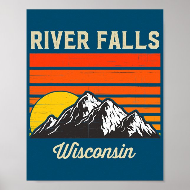 Poster River Falls Wisconsin Retro City State USA (Devant)