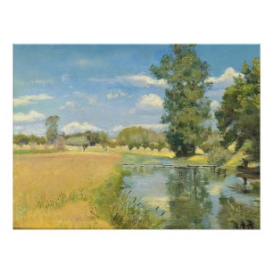 Poster Rivière à travers un paysage de récolte, été