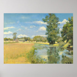 Poster Rivière à travers un paysage de récolte, été