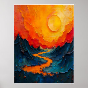 Poster Rivière de Feu : Peinture à l'huile Impasto